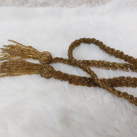 Vintage Handmade Gold Beading Waist Belt with Tassel - Picture 4 of 4